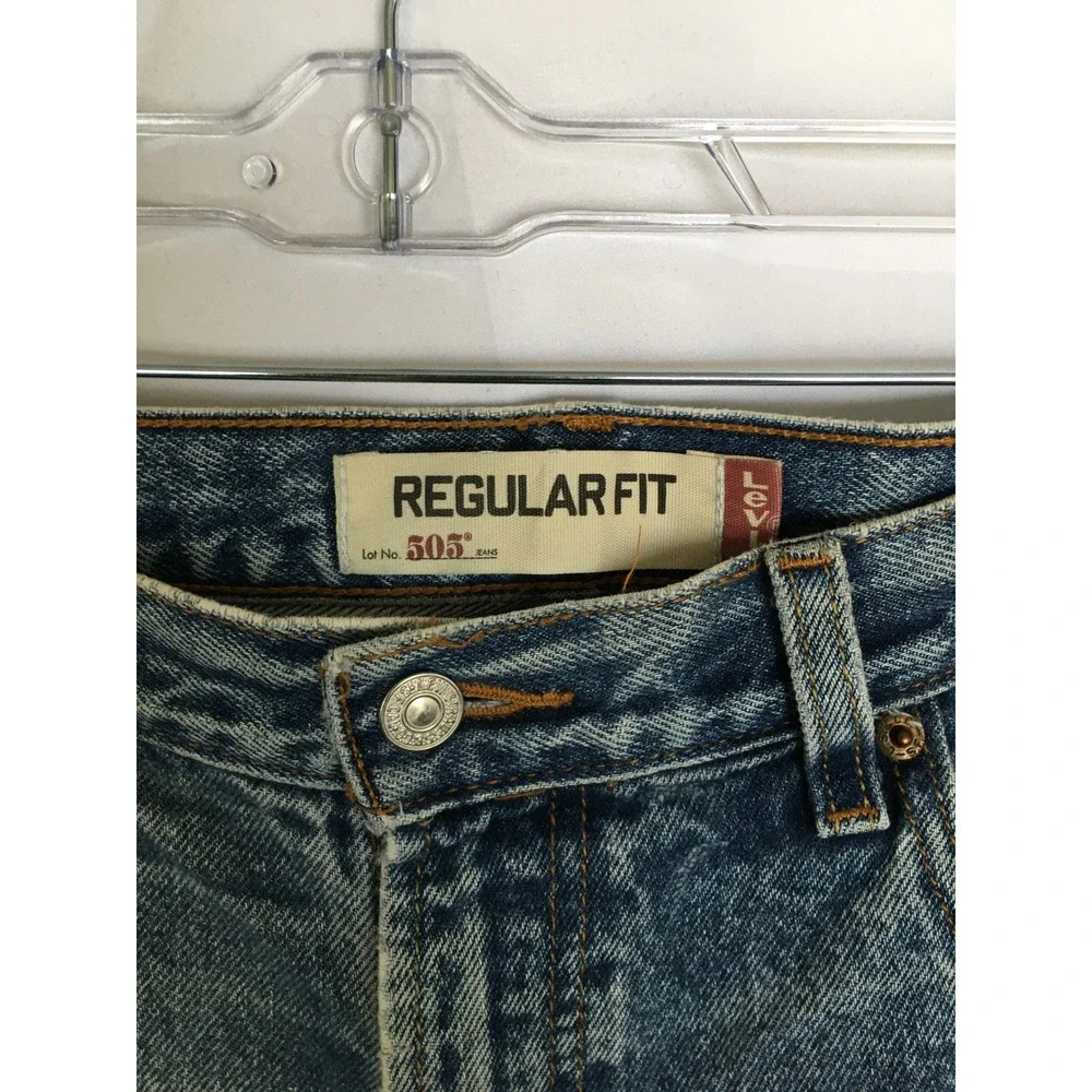 Levis 505 Regular Fit Jeans Mens Blue Distressed Straight Leg Denim Pants